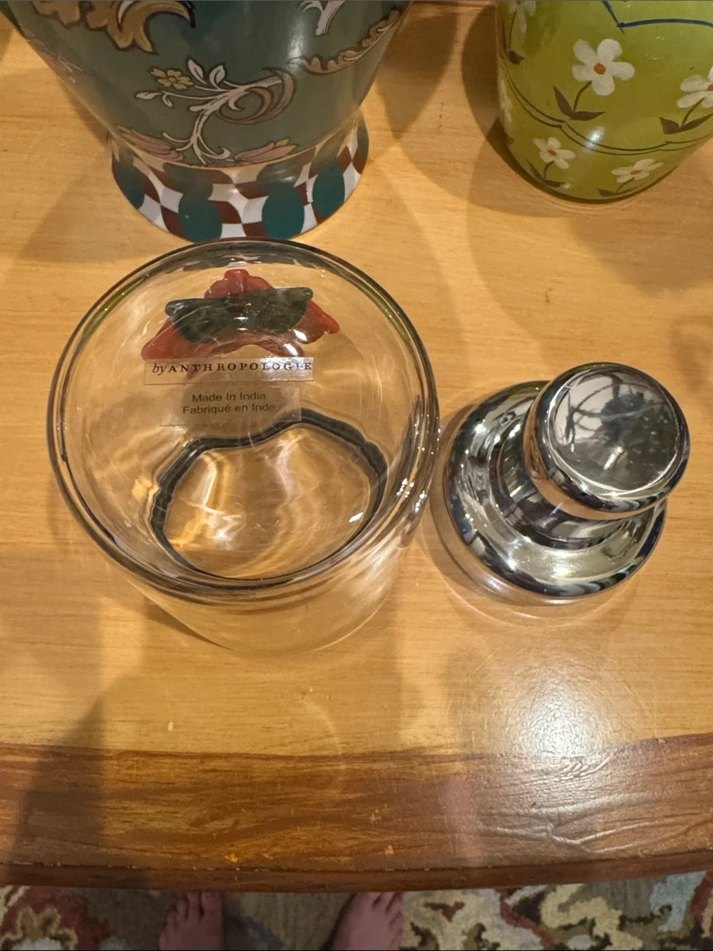 Anthropologie Cocktail Mixer  Glass Mixer with Red Floral